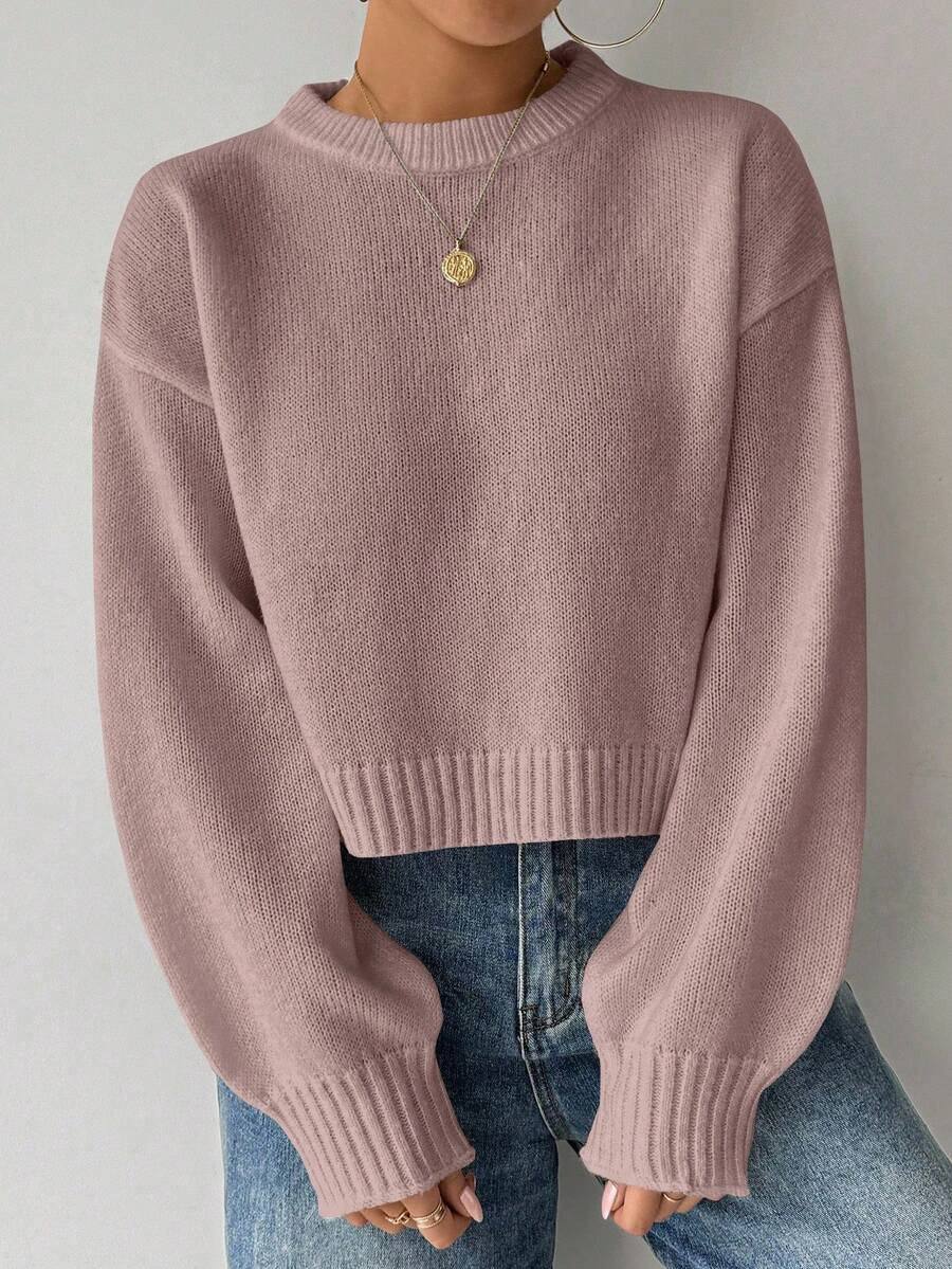 Celisse Tropiluxe Women's Solid Color Simple Casual Crew Neck Long Sleeve White Sweater