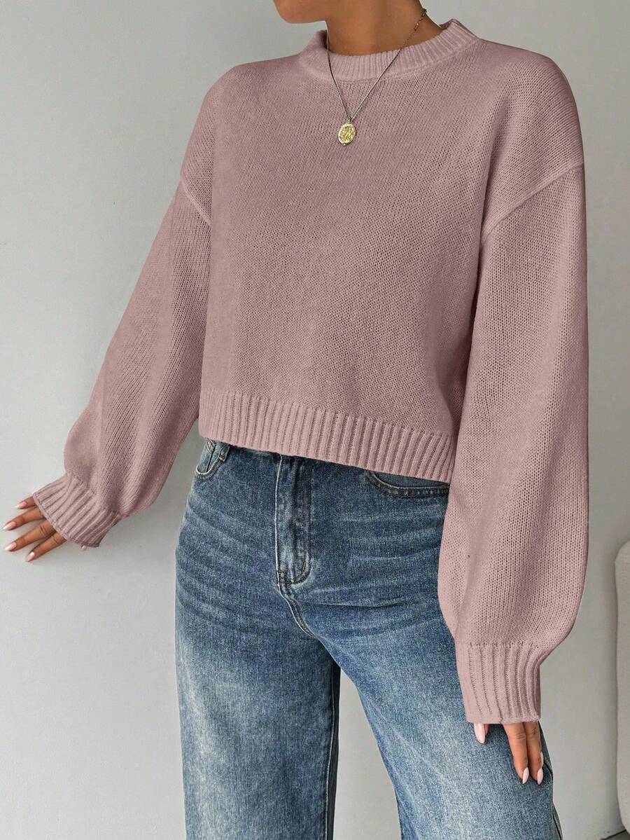 Celisse Tropiluxe Women's Solid Color Simple Casual Crew Neck Long Sleeve White Sweater
