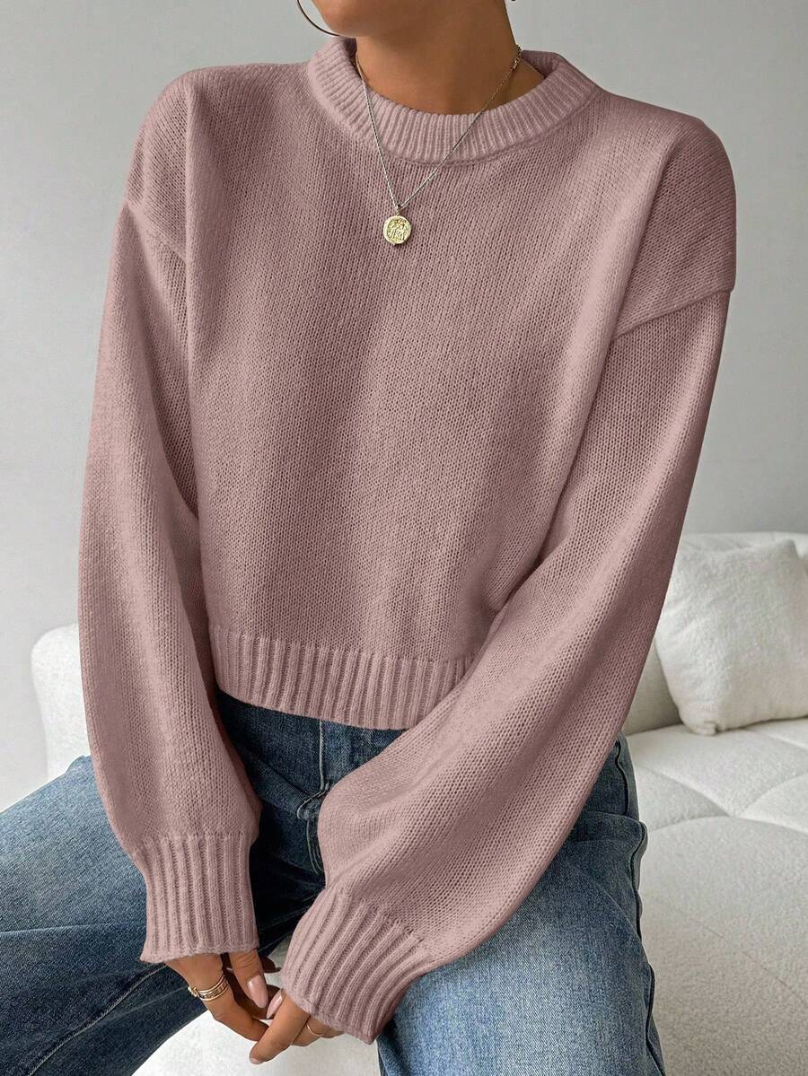 Celisse Tropiluxe Women's Solid Color Simple Casual Crew Neck Long Sleeve White Sweater