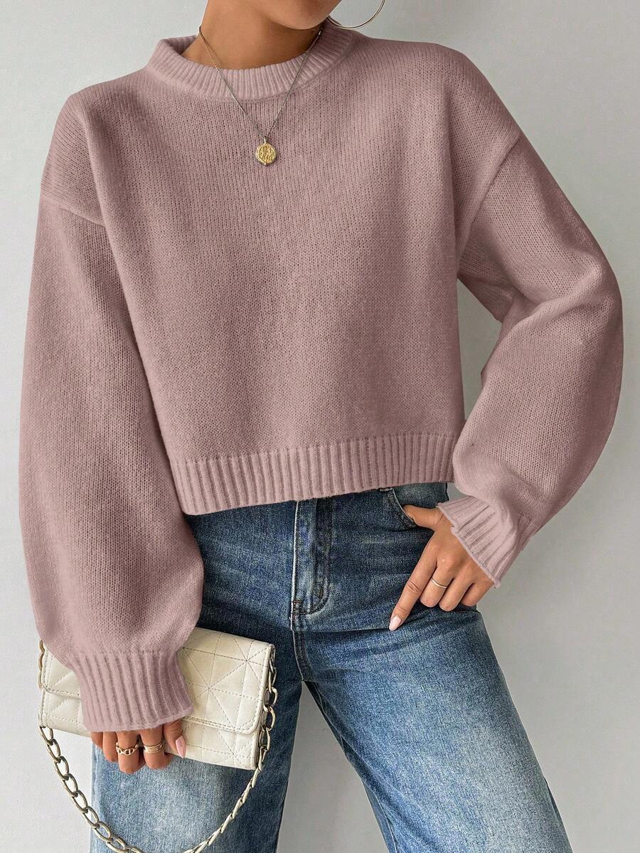 Celisse Tropiluxe Women's Solid Color Simple Casual Crew Neck Long Sleeve White Sweater