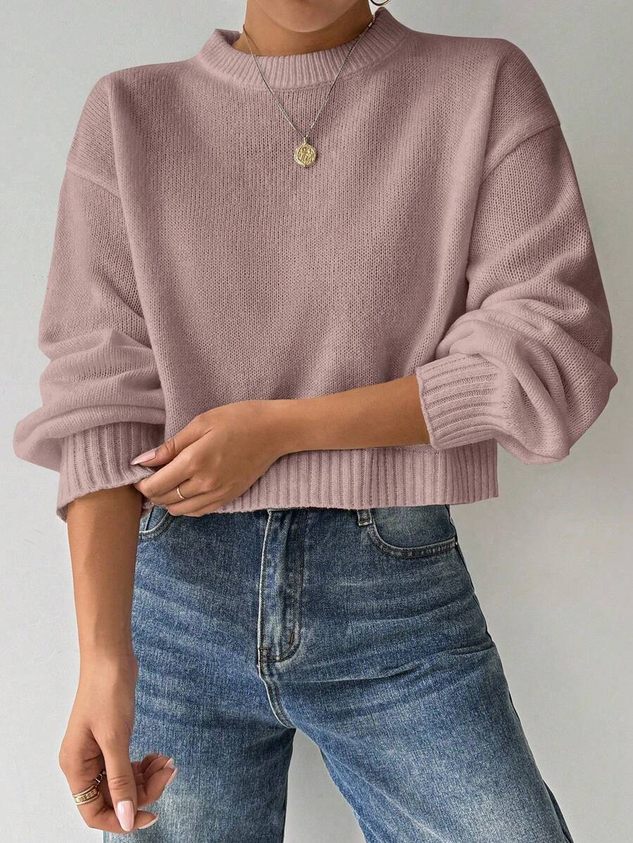 Celisse Tropiluxe Women's Solid Color Simple Casual Crew Neck Long Sleeve White Sweater