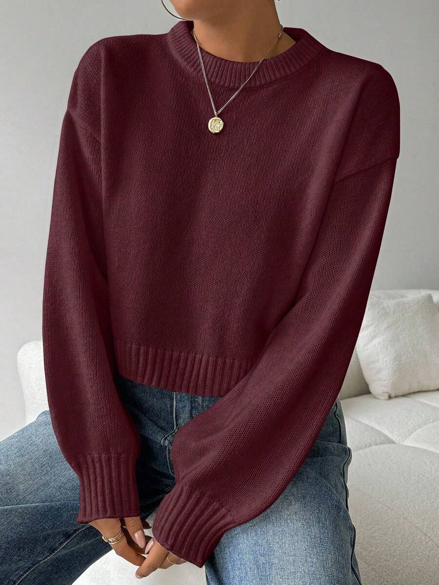 Celisse Tropiluxe Women's Solid Color Simple Casual Crew Neck Long Sleeve White Sweater