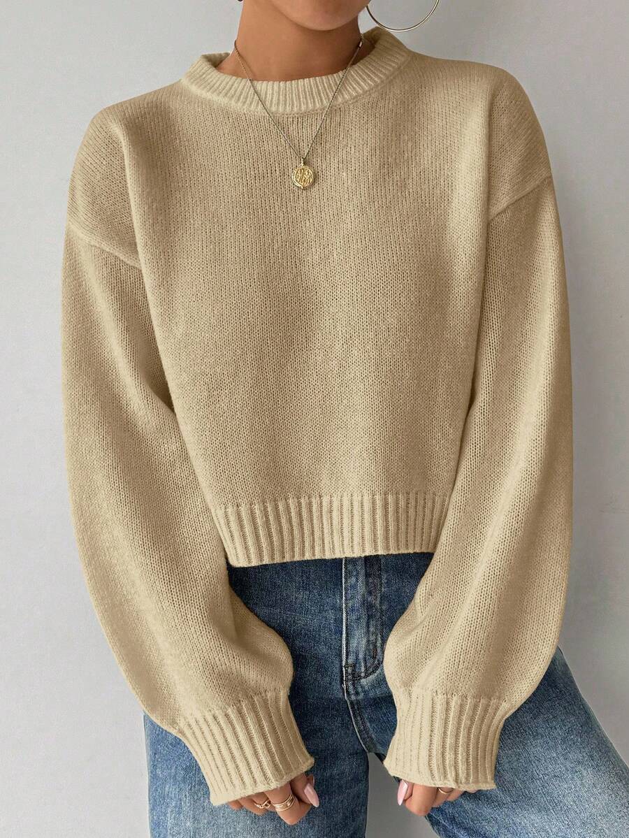 Celisse Tropiluxe Women's Solid Color Simple Casual Crew Neck Long Sleeve White Sweater