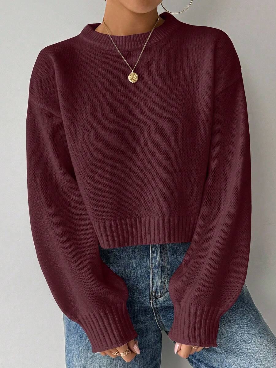 Celisse Tropiluxe Women's Solid Color Simple Casual Crew Neck Long Sleeve White Sweater