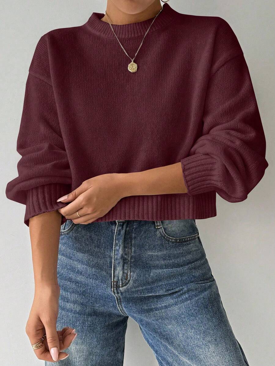 Celisse Tropiluxe Women's Solid Color Simple Casual Crew Neck Long Sleeve White Sweater