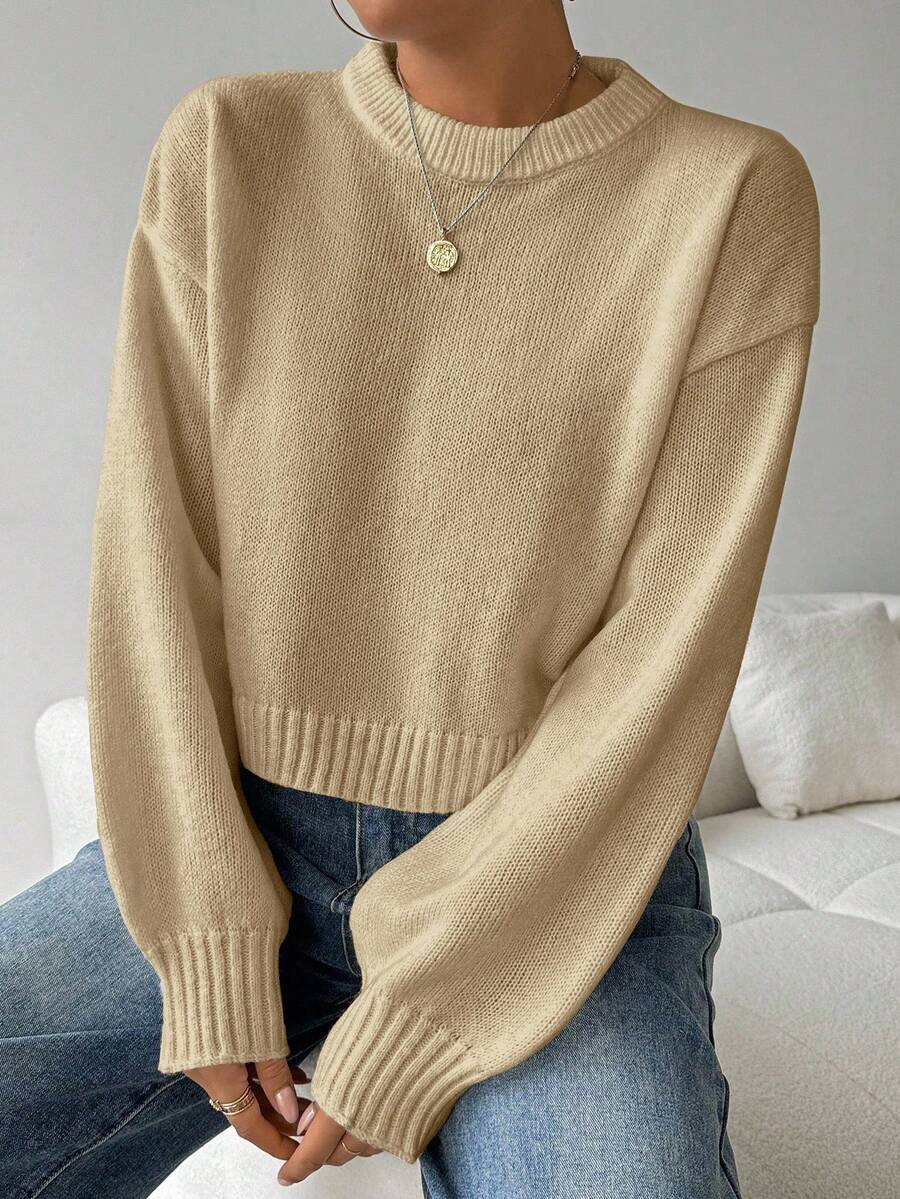 Celisse Tropiluxe Women's Solid Color Simple Casual Crew Neck Long Sleeve White Sweater
