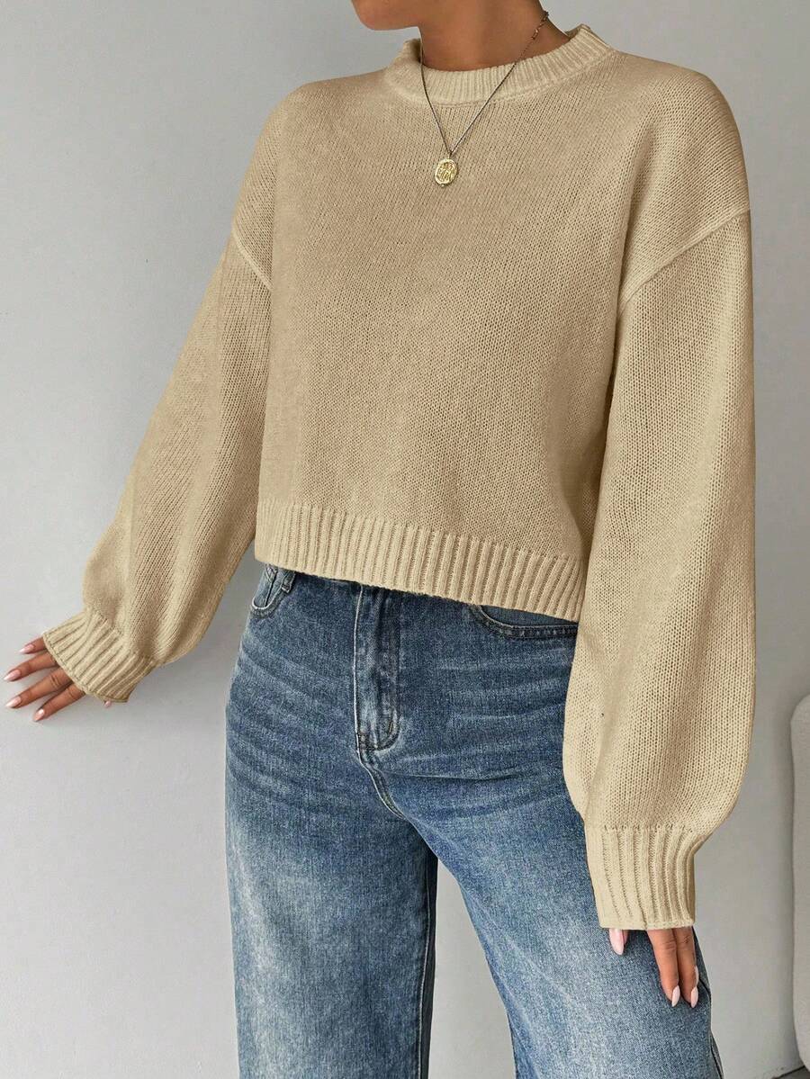 Celisse Tropiluxe Women's Solid Color Simple Casual Crew Neck Long Sleeve White Sweater