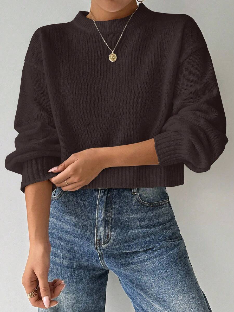 Celisse Tropiluxe Women's Solid Color Simple Casual Crew Neck Long Sleeve White Sweater
