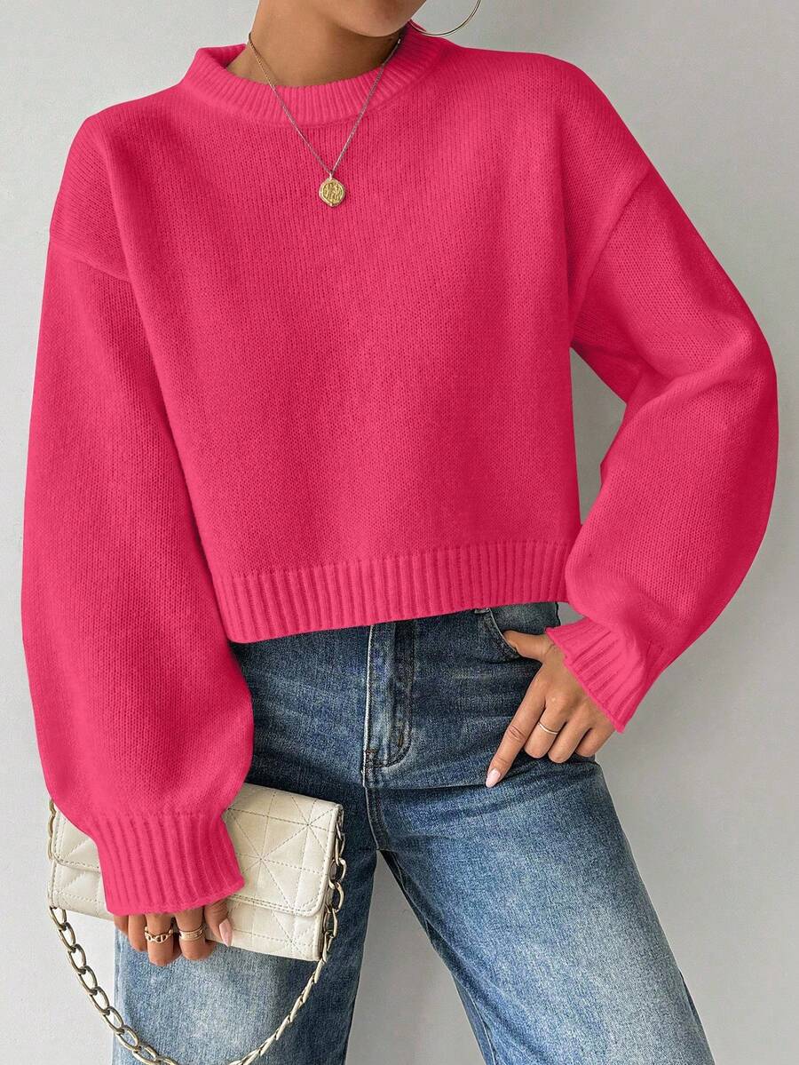 Celisse Tropiluxe Women's Solid Color Simple Casual Crew Neck Long Sleeve White Sweater