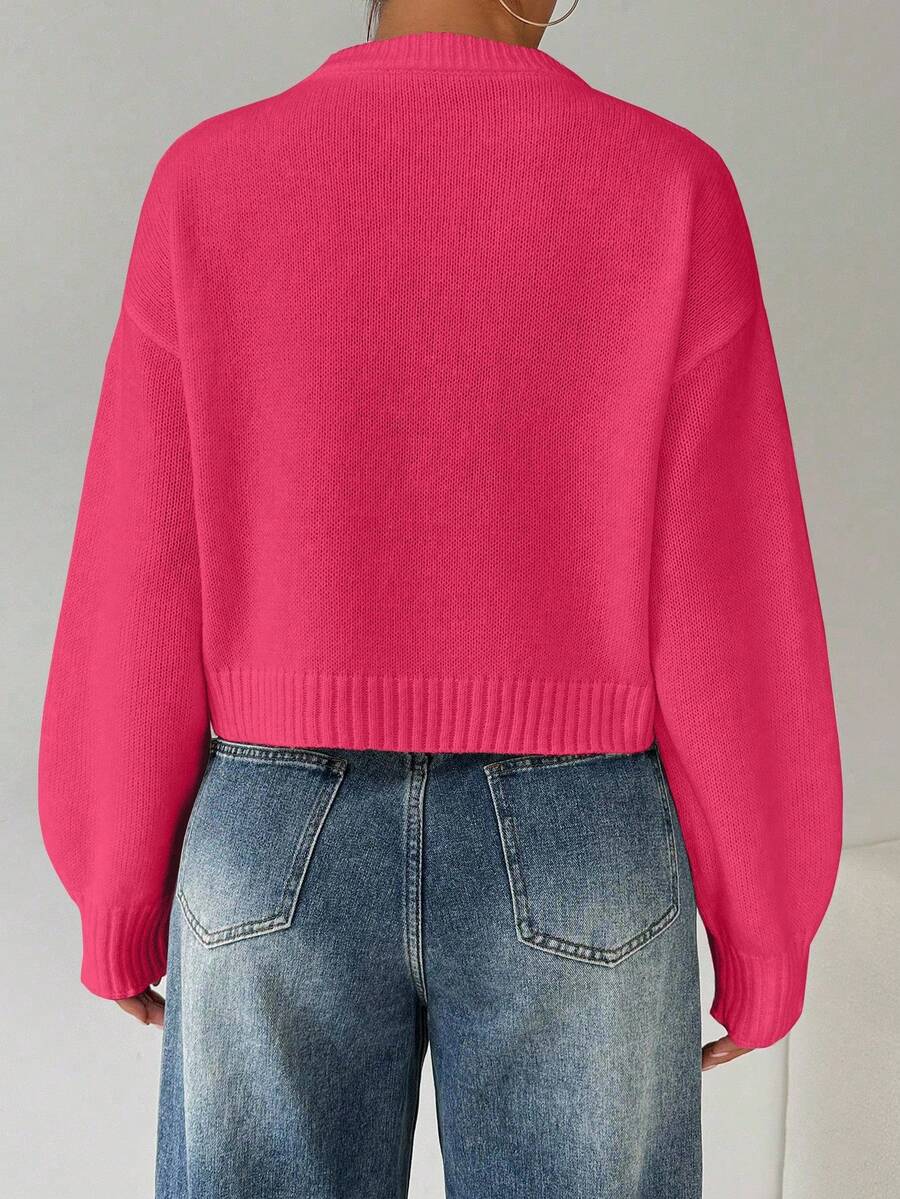 Celisse Tropiluxe Women's Solid Color Simple Casual Crew Neck Long Sleeve White Sweater