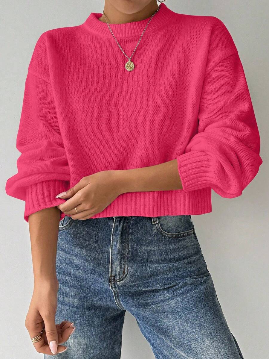 Celisse Tropiluxe Women's Solid Color Simple Casual Crew Neck Long Sleeve White Sweater