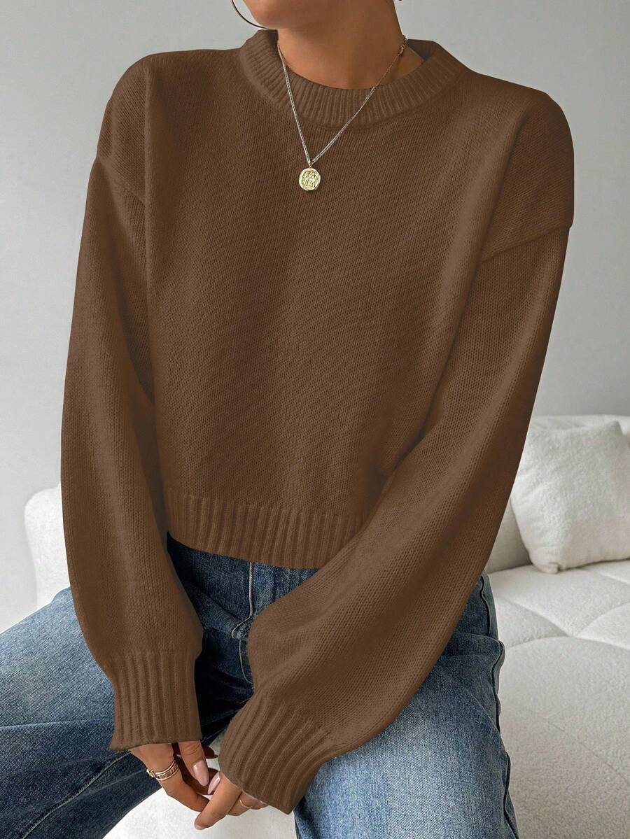 Celisse Tropiluxe Women's Solid Color Simple Casual Crew Neck Long Sleeve White Sweater