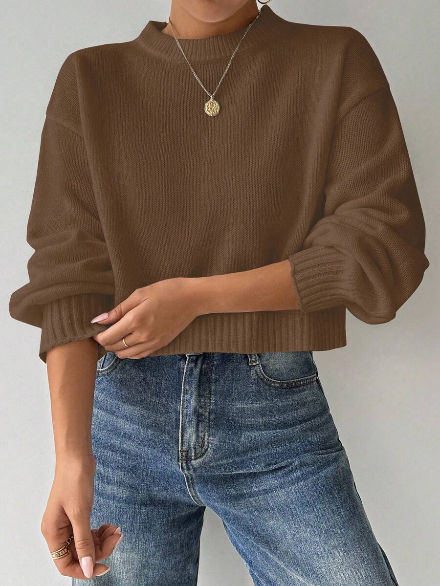 Celisse Tropiluxe Women's Solid Color Simple Casual Crew Neck Long Sleeve White Sweater