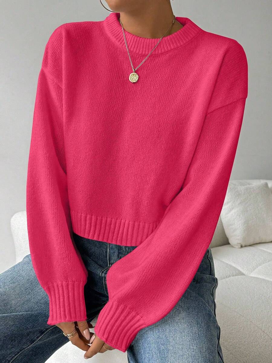 Celisse Tropiluxe Women's Solid Color Simple Casual Crew Neck Long Sleeve White Sweater