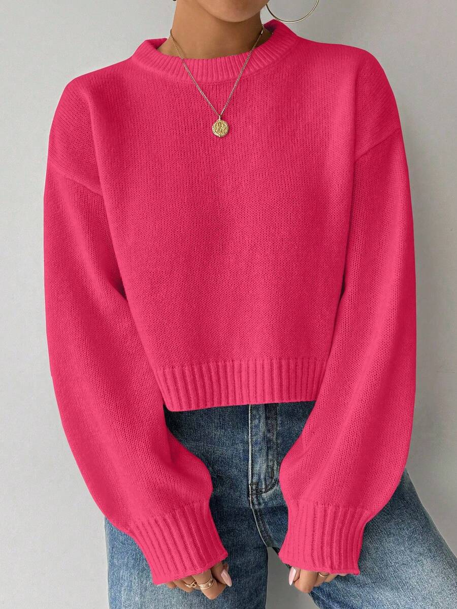 Celisse Tropiluxe Women's Solid Color Simple Casual Crew Neck Long Sleeve White Sweater