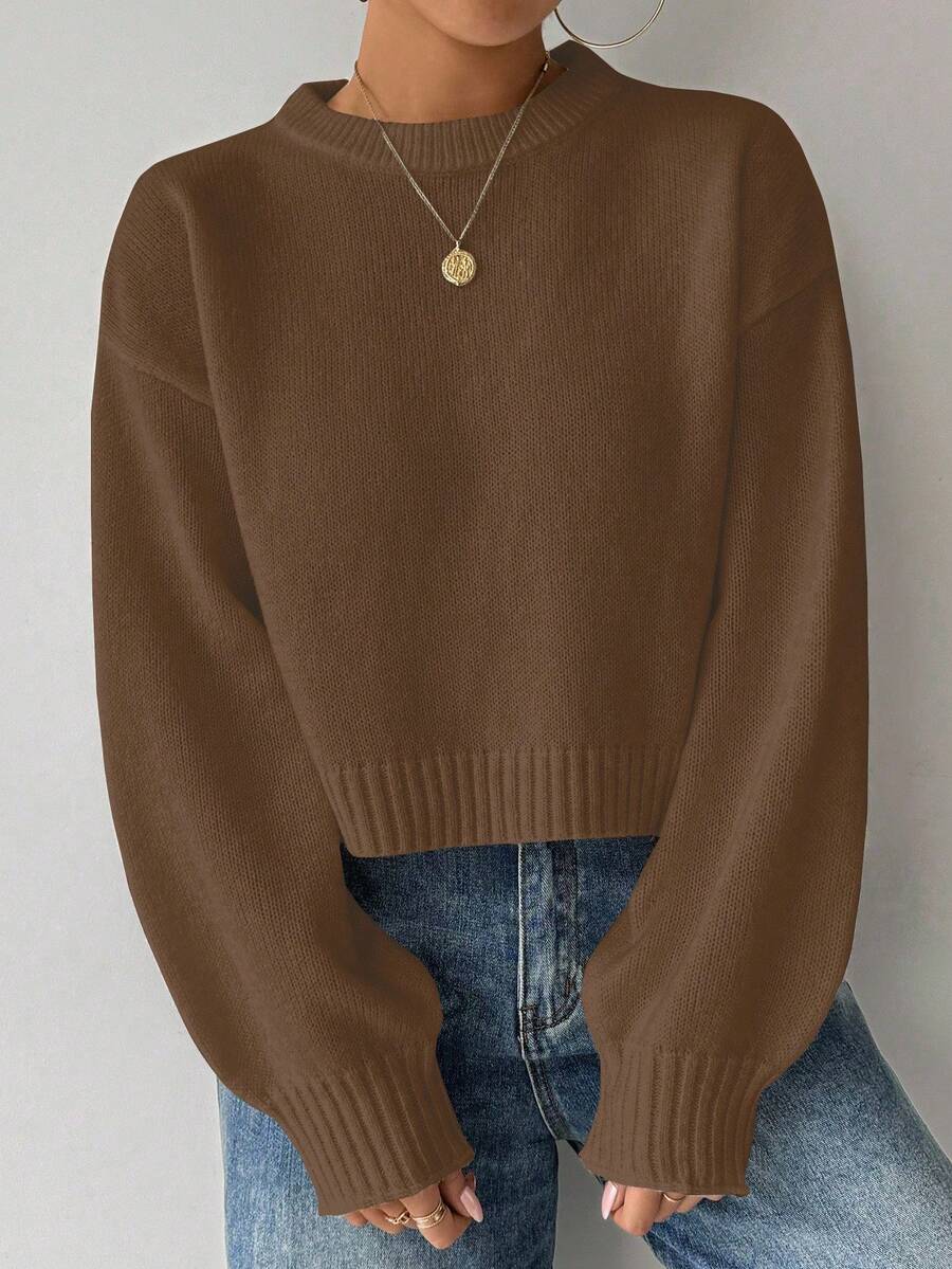 Celisse Tropiluxe Women's Solid Color Simple Casual Crew Neck Long Sleeve White Sweater
