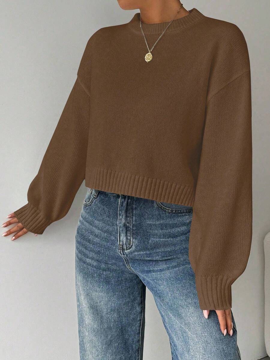 Celisse Tropiluxe Women's Solid Color Simple Casual Crew Neck Long Sleeve White Sweater