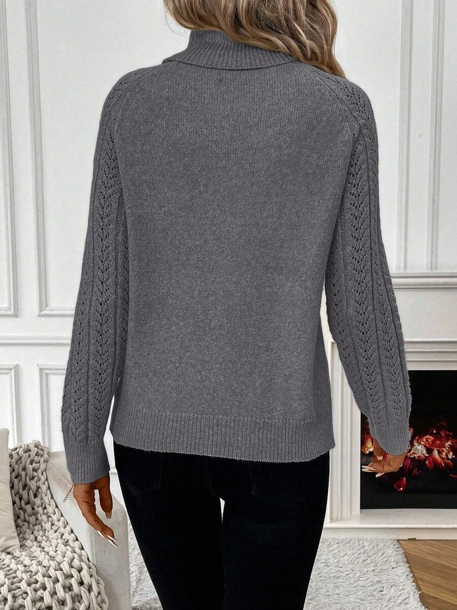 Chiquease Solid Color Casual Turtleneck Long Sleeve Pullover Sweater Knit Pullover Fall Winter Outfit