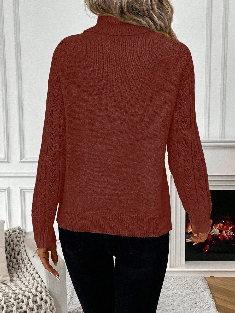 Chiquease Solid Color Casual Turtleneck Long Sleeve Pullover Sweater Knit Pullover Fall Winter Outfit