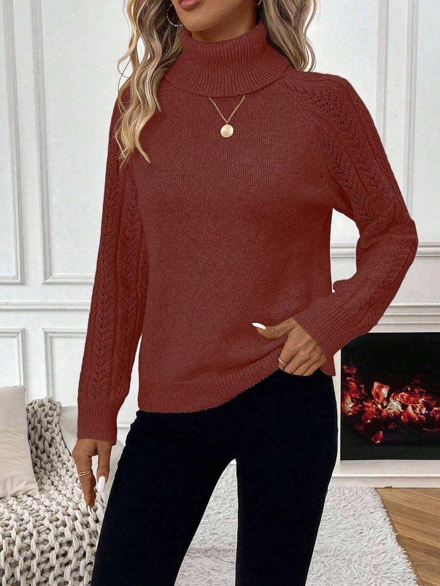 Chiquease Solid Color Casual Turtleneck Long Sleeve Pullover Sweater Knit Pullover Fall Winter Outfit