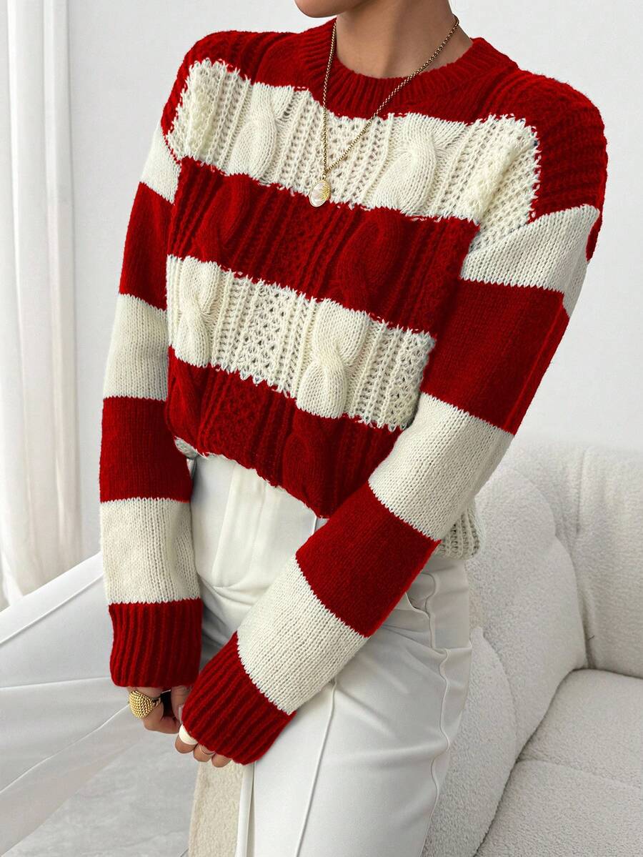 Chiquease 1pc Women Oversized Solid Color Round Neck Drop Shoulder Long Sleeve Casual Pullover Sweater, Autumn/Winter,Long Sleeve Tops Knit Pullover Fall Outfit