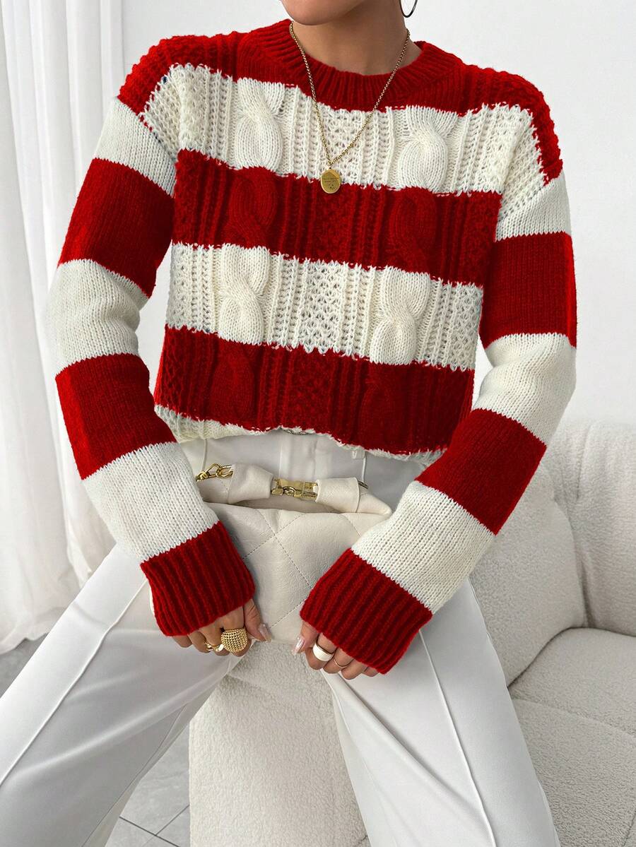 Chiquease 1pc Women Oversized Solid Color Round Neck Drop Shoulder Long Sleeve Casual Pullover Sweater, Autumn/Winter,Long Sleeve Tops Knit Pullover Fall Outfit
