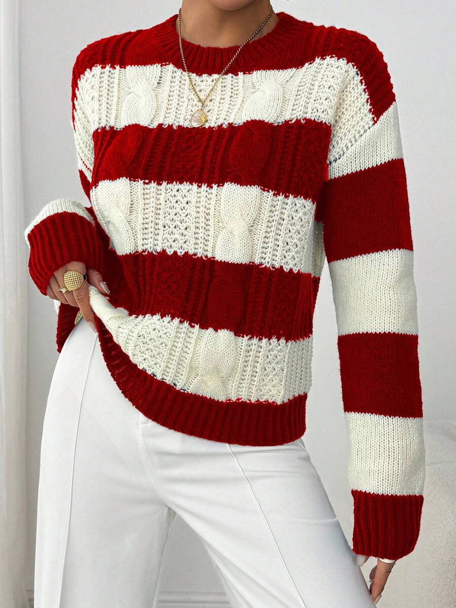 Chiquease 1pc Women Oversized Solid Color Round Neck Drop Shoulder Long Sleeve Casual Pullover Sweater, Autumn/Winter,Long Sleeve Tops Knit Pullover Fall Outfit