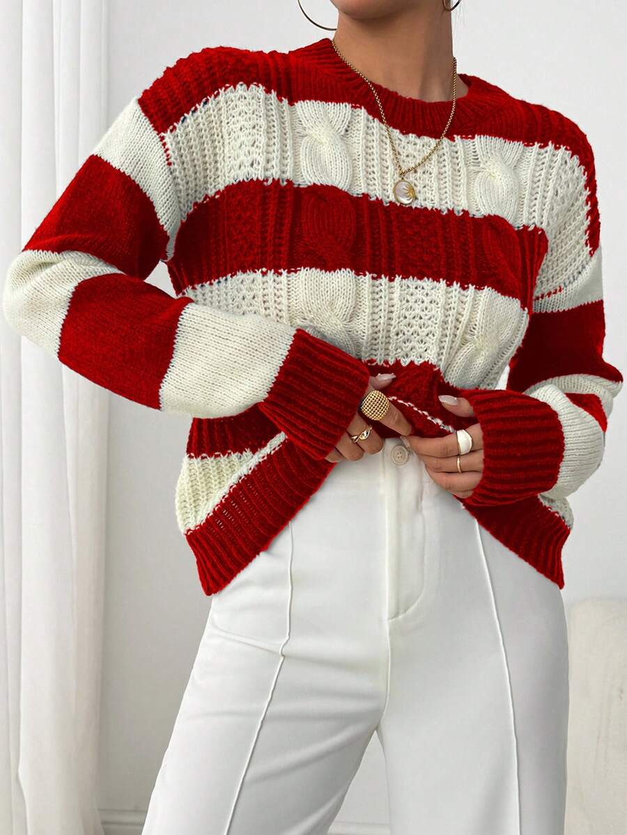 Chiquease 1pc Women Oversized Solid Color Round Neck Drop Shoulder Long Sleeve Casual Pullover Sweater, Autumn/Winter,Long Sleeve Tops Knit Pullover Fall Outfit