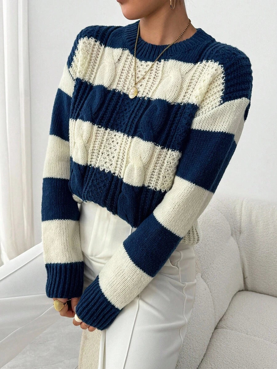 Chiquease 1pc Women Oversized Solid Color Round Neck Drop Shoulder Long Sleeve Casual Pullover Sweater, Autumn/Winter,Long Sleeve Tops Knit Pullover Fall Outfit