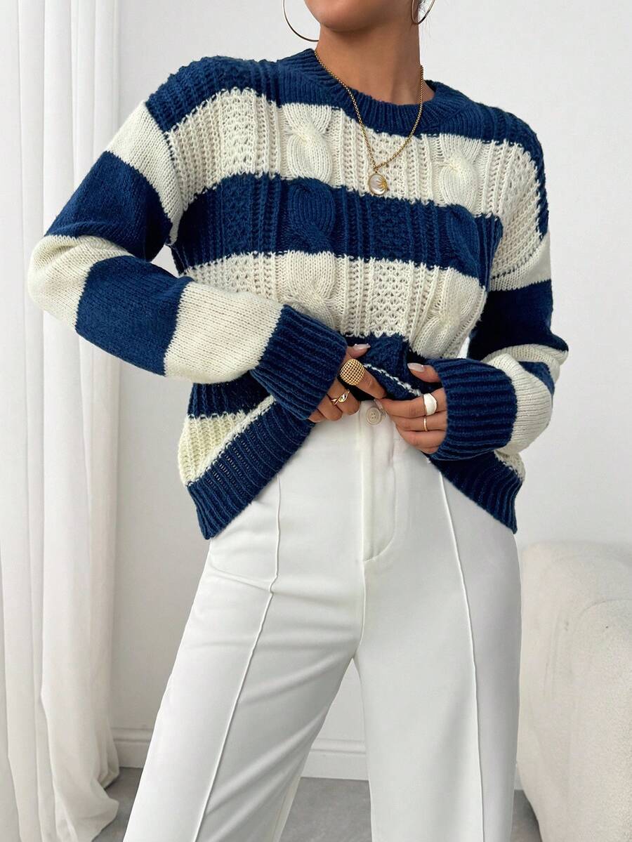 Chiquease 1pc Women Oversized Solid Color Round Neck Drop Shoulder Long Sleeve Casual Pullover Sweater, Autumn/Winter,Long Sleeve Tops Knit Pullover Fall Outfit