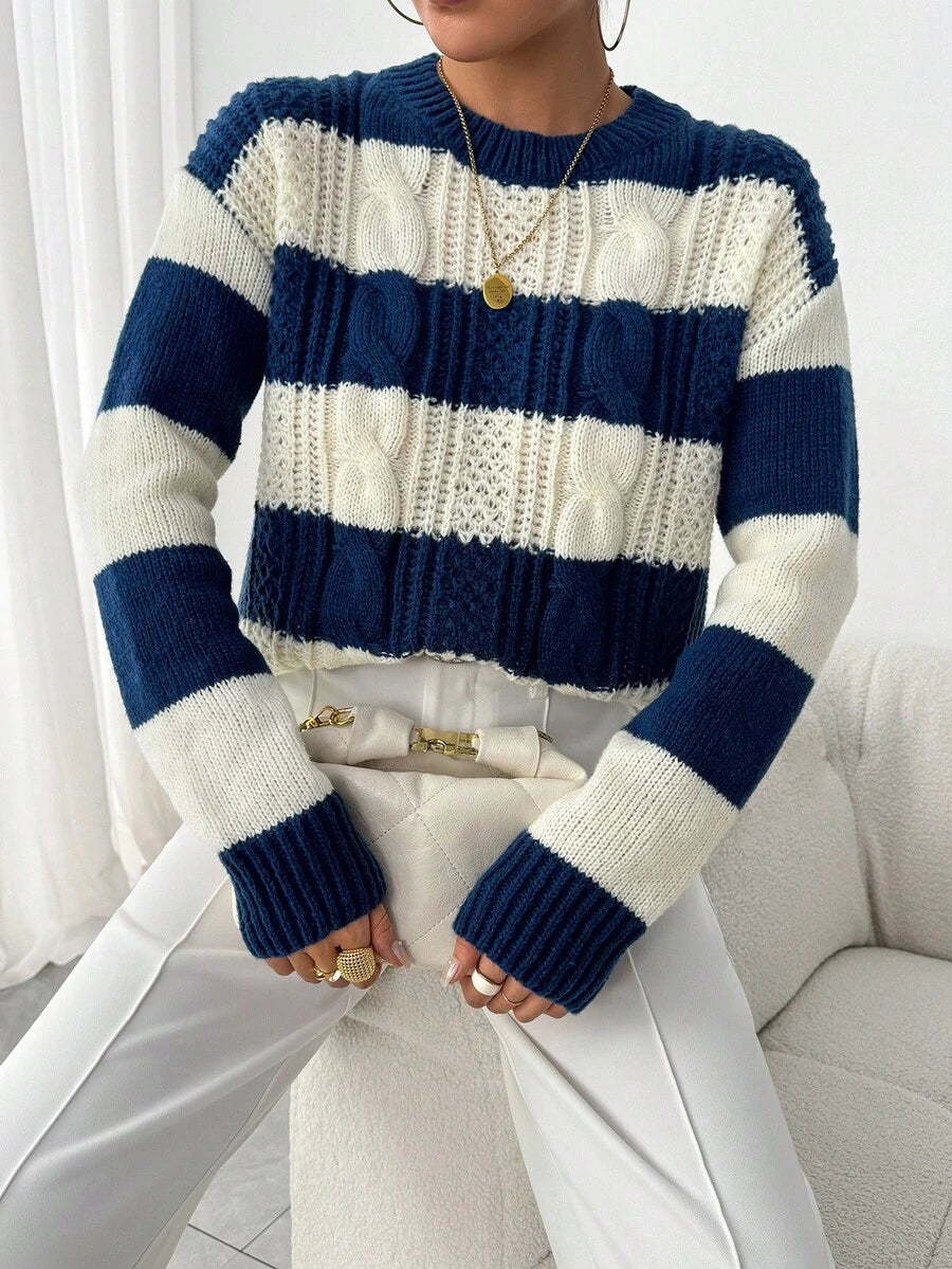 Chiquease 1pc Women Oversized Solid Color Round Neck Drop Shoulder Long Sleeve Casual Pullover Sweater, Autumn/Winter,Long Sleeve Tops Knit Pullover Fall Outfit