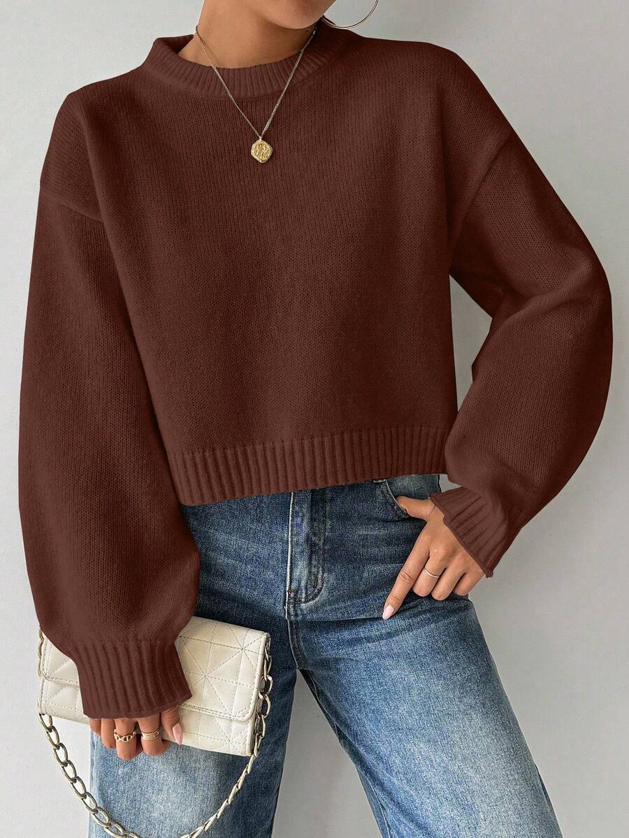 Celisse Tropiluxe Women's Solid Color Simple Casual Crew Neck Long Sleeve White Sweater