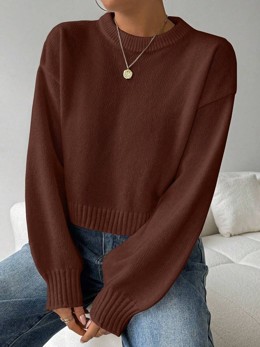 Celisse Tropiluxe Women's Solid Color Simple Casual Crew Neck Long Sleeve White Sweater