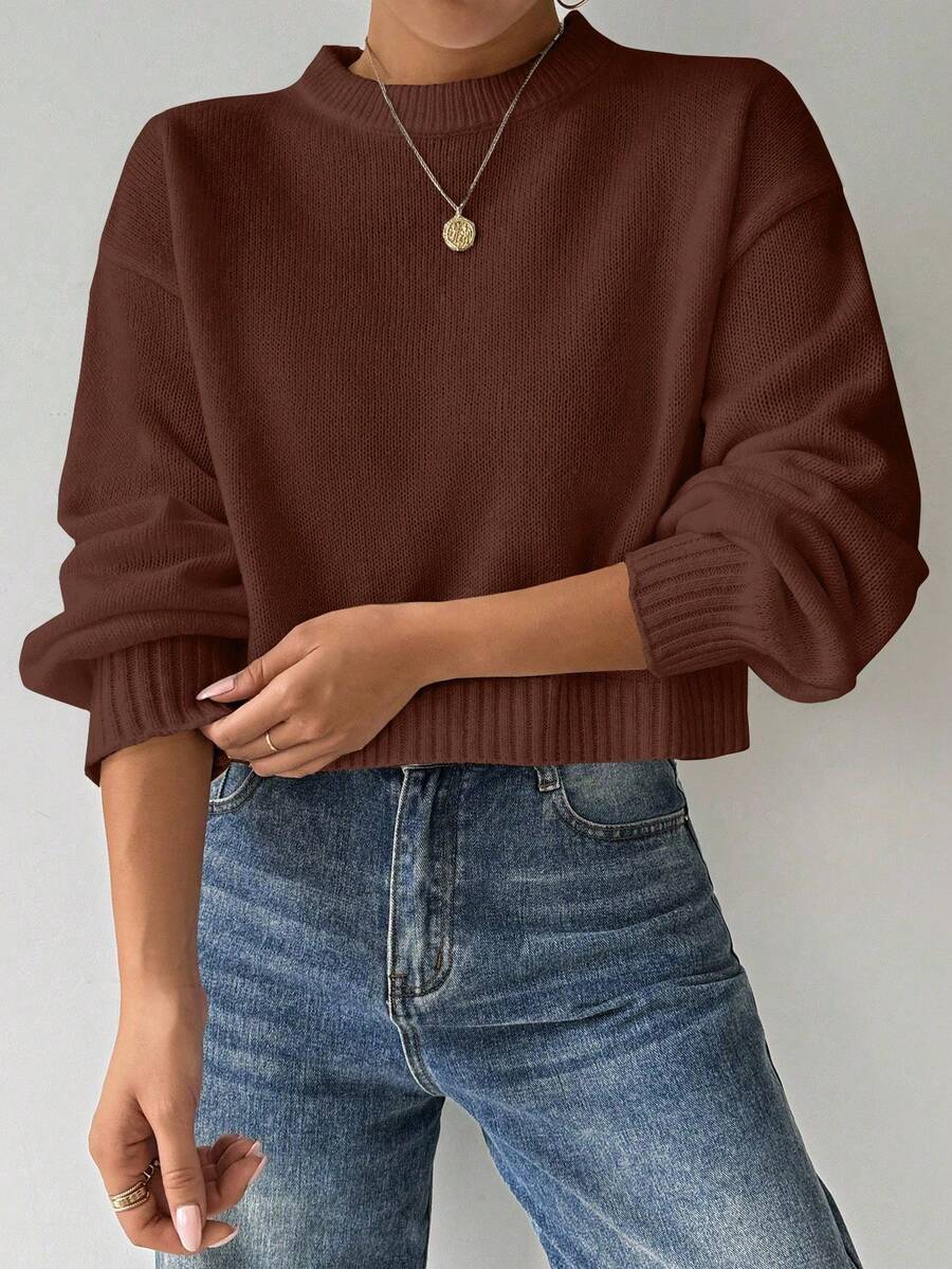 Celisse Tropiluxe Women's Solid Color Simple Casual Crew Neck Long Sleeve White Sweater