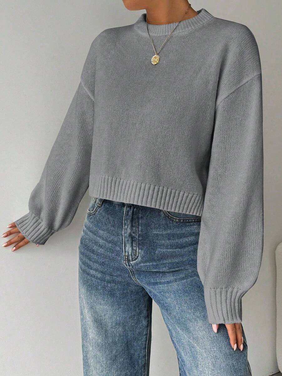 Celisse Tropiluxe Women's Solid Color Simple Casual Crew Neck Long Sleeve White Sweater