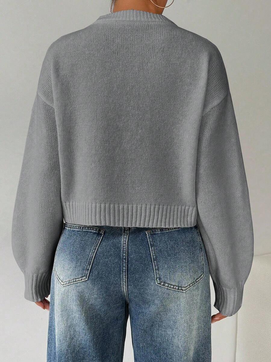 Celisse Tropiluxe Women's Solid Color Simple Casual Crew Neck Long Sleeve White Sweater