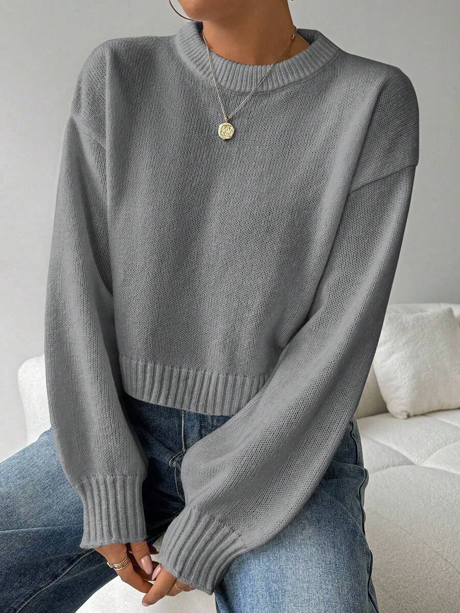 Celisse Tropiluxe Women's Solid Color Simple Casual Crew Neck Long Sleeve White Sweater