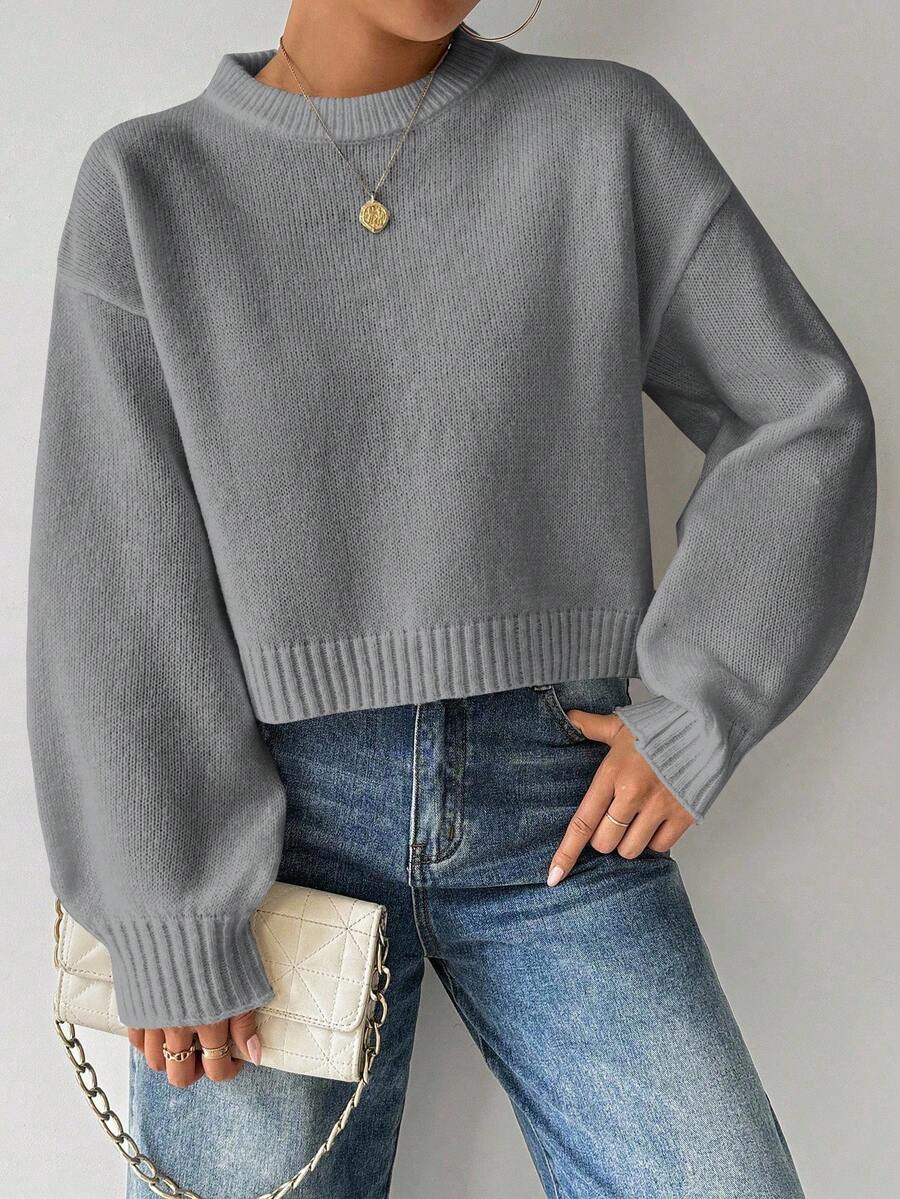 Celisse Tropiluxe Women's Solid Color Simple Casual Crew Neck Long Sleeve White Sweater