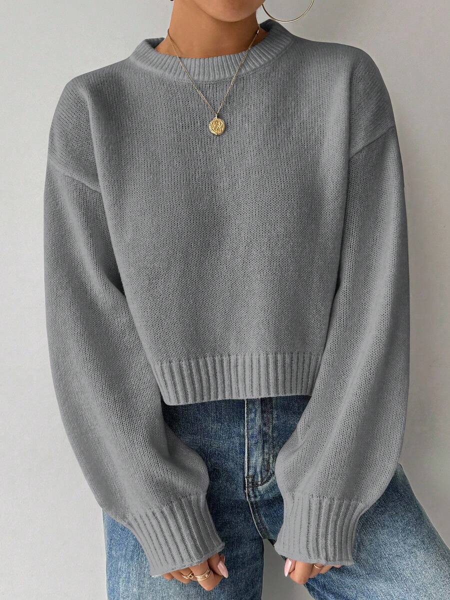 Celisse Tropiluxe Women's Solid Color Simple Casual Crew Neck Long Sleeve White Sweater