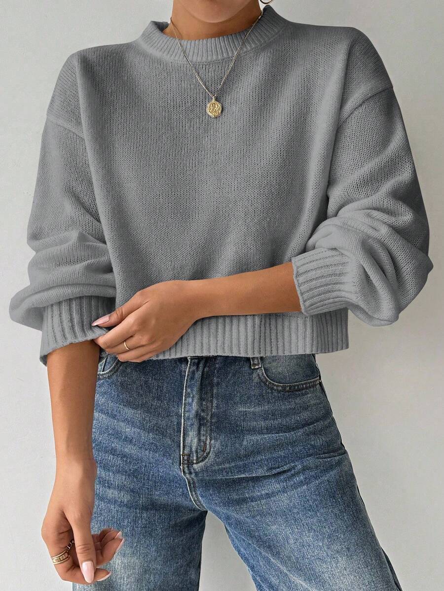 Celisse Tropiluxe Women's Solid Color Simple Casual Crew Neck Long Sleeve White Sweater