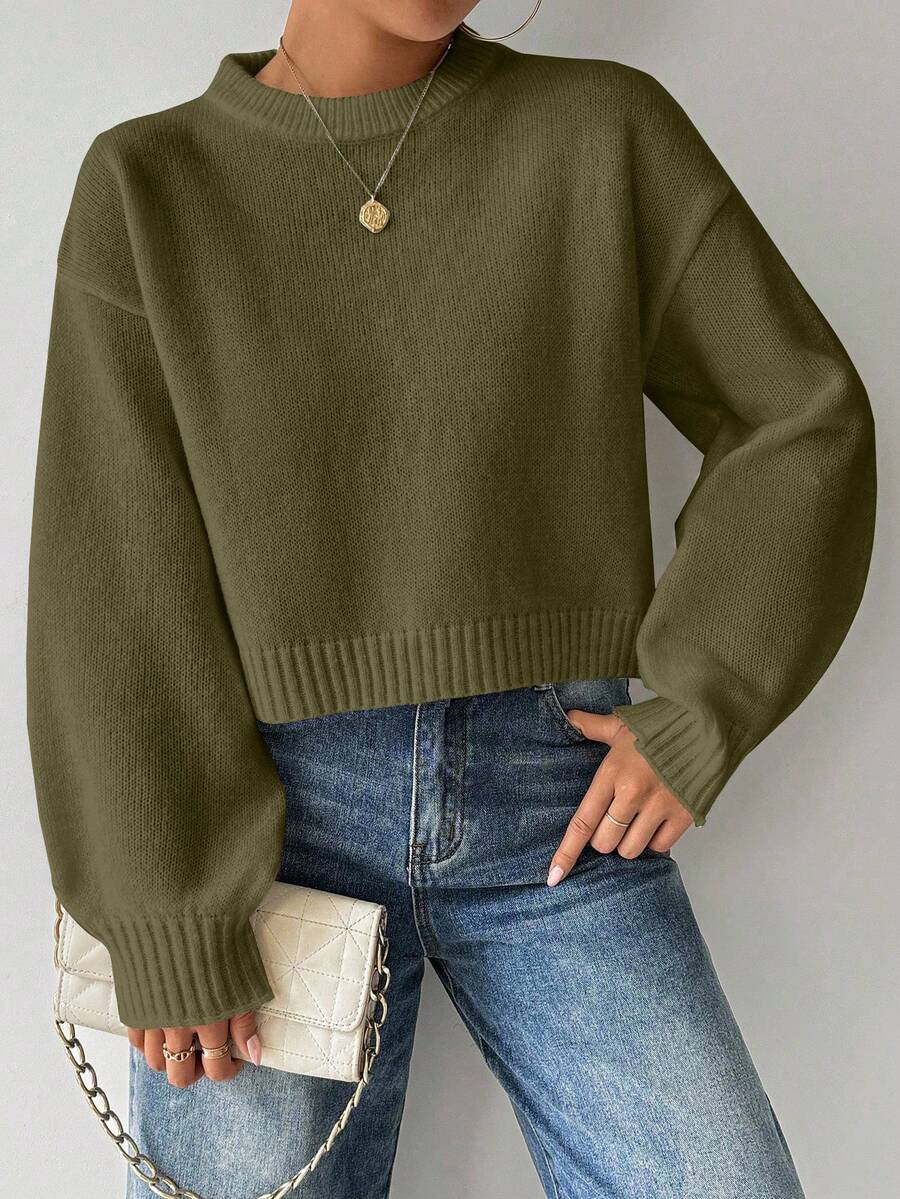 Celisse Tropiluxe Women's Solid Color Simple Casual Crew Neck Long Sleeve White Sweater