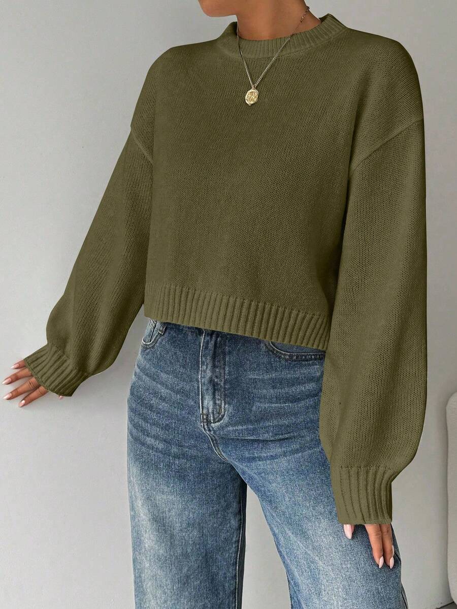 Celisse Tropiluxe Women's Solid Color Simple Casual Crew Neck Long Sleeve White Sweater