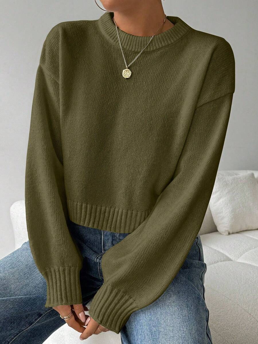 Celisse Tropiluxe Women's Solid Color Simple Casual Crew Neck Long Sleeve White Sweater