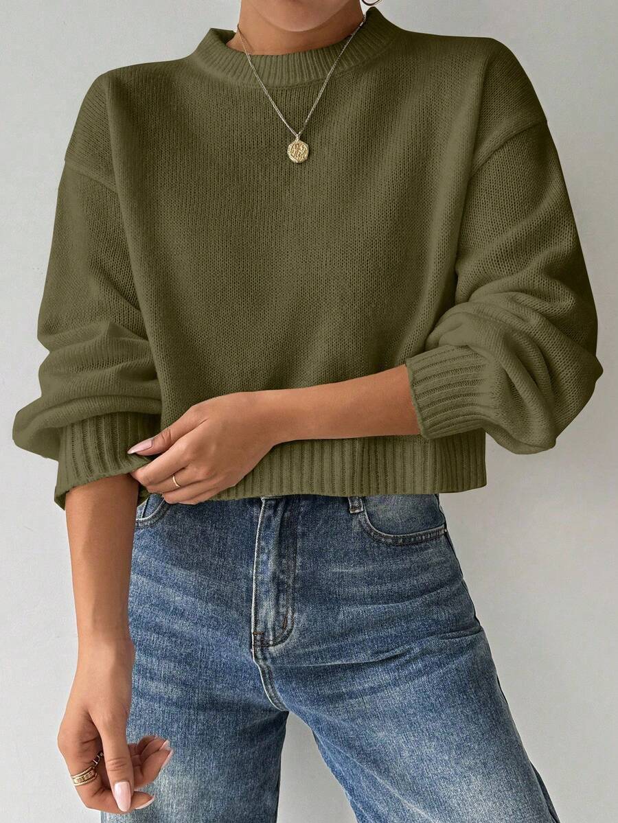 Celisse Tropiluxe Women's Solid Color Simple Casual Crew Neck Long Sleeve White Sweater