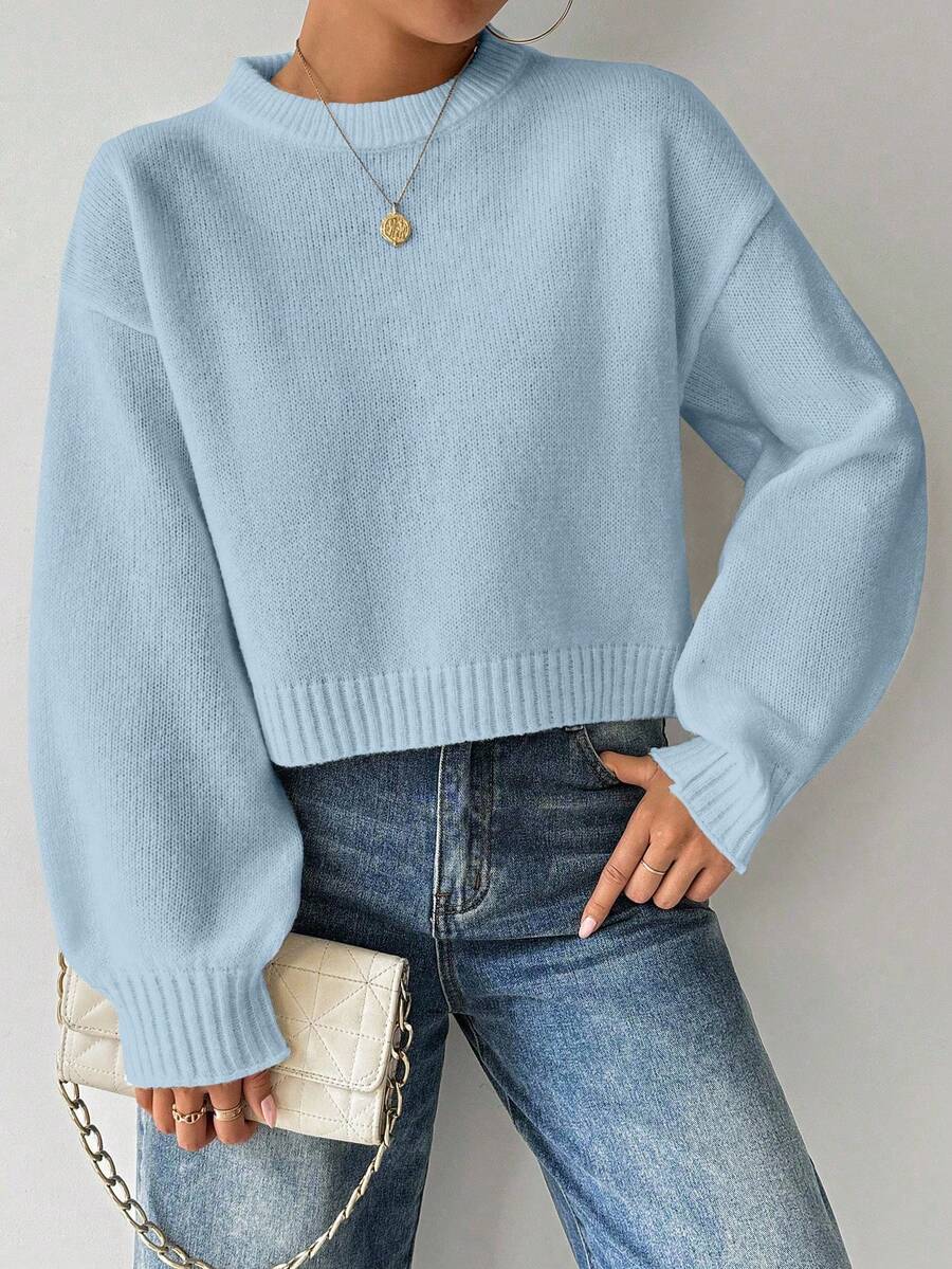 Celisse Tropiluxe Women's Solid Color Simple Casual Crew Neck Long Sleeve White Sweater