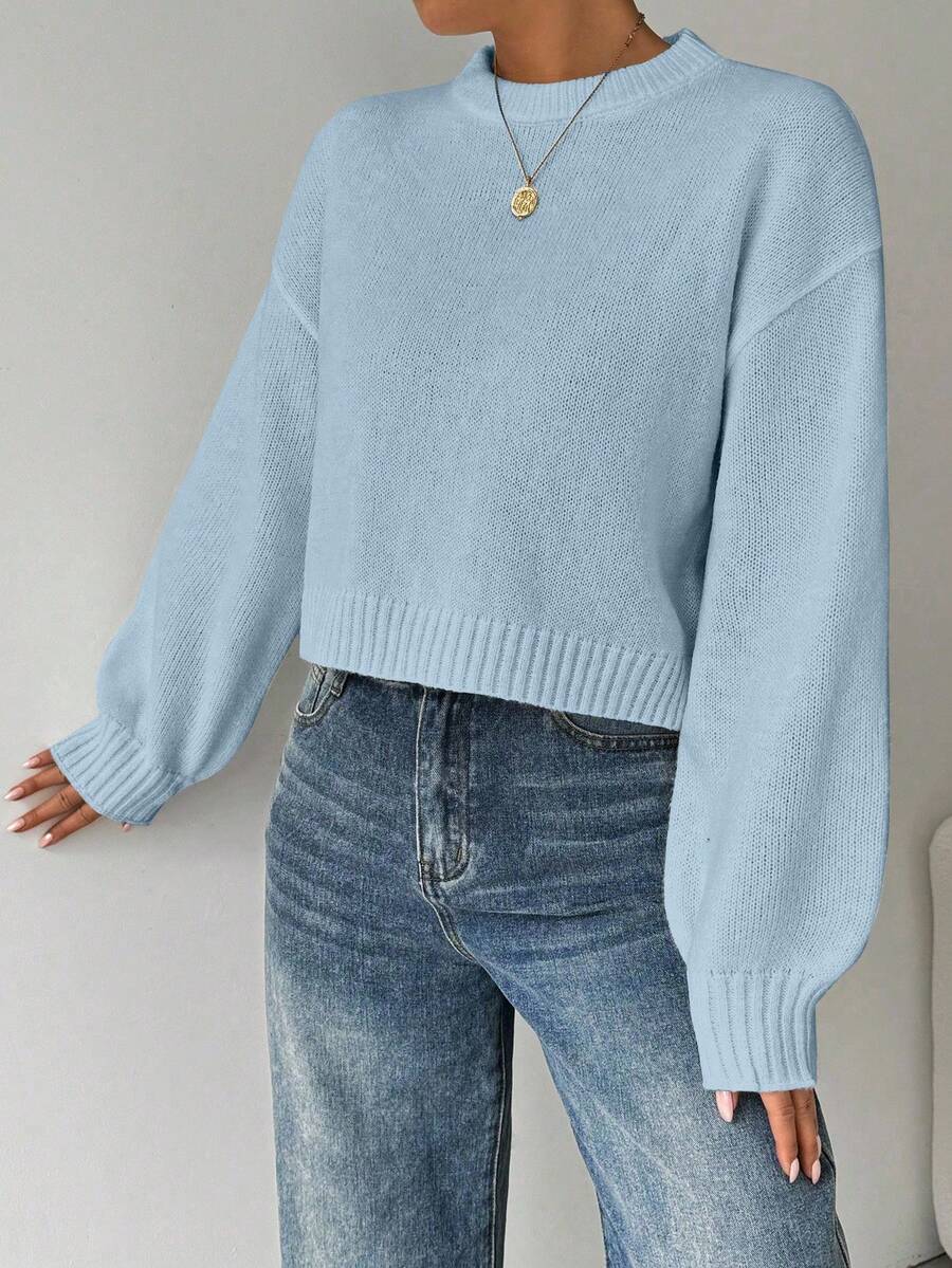 Celisse Tropiluxe Women's Solid Color Simple Casual Crew Neck Long Sleeve White Sweater