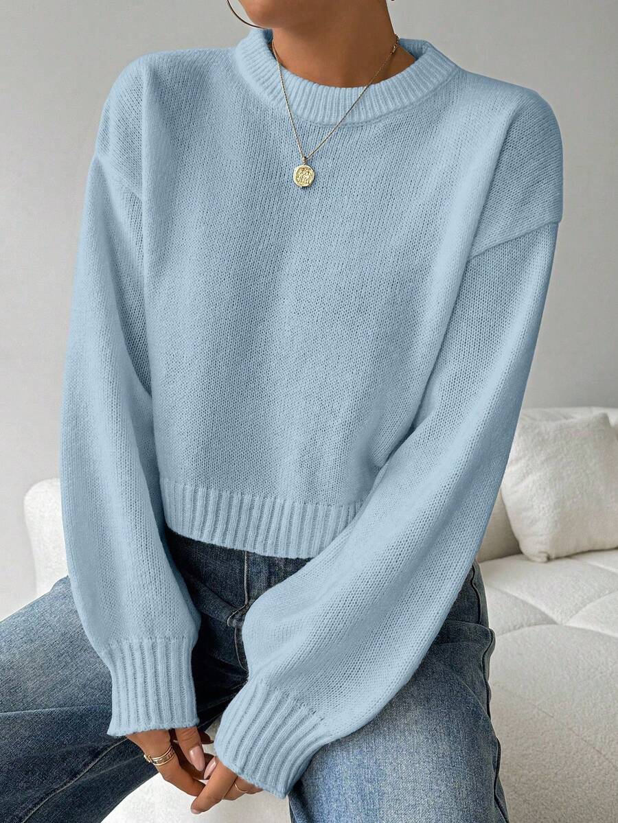 Celisse Tropiluxe Women's Solid Color Simple Casual Crew Neck Long Sleeve White Sweater