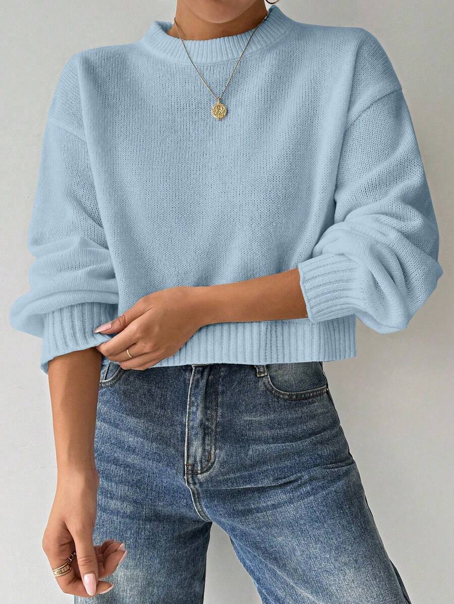 Celisse Tropiluxe Women's Solid Color Simple Casual Crew Neck Long Sleeve White Sweater