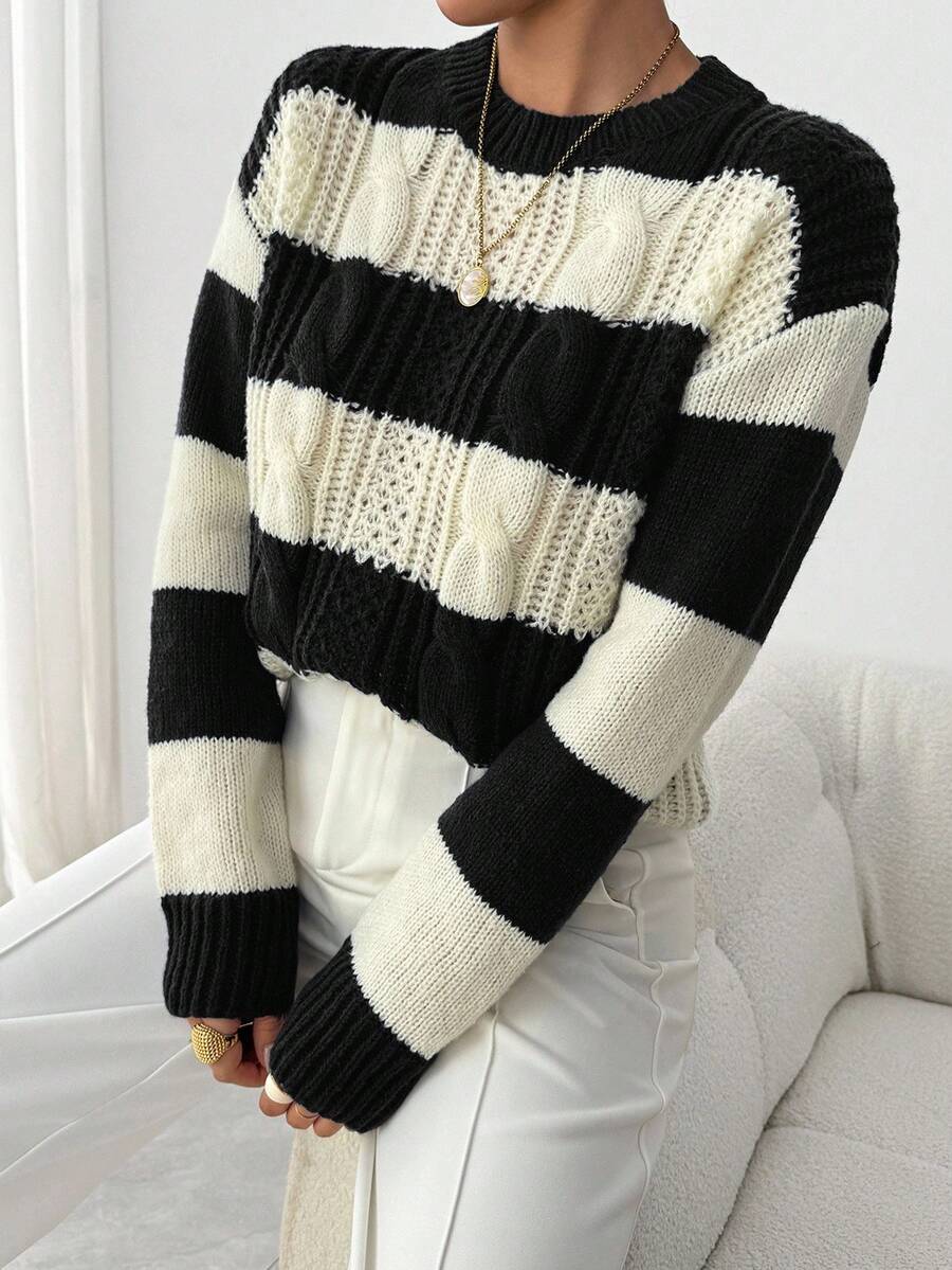 Chiquease 1pc Women Oversized Solid Color Round Neck Drop Shoulder Long Sleeve Casual Pullover Sweater, Autumn/Winter,Long Sleeve Tops Knit Pullover Fall Outfit