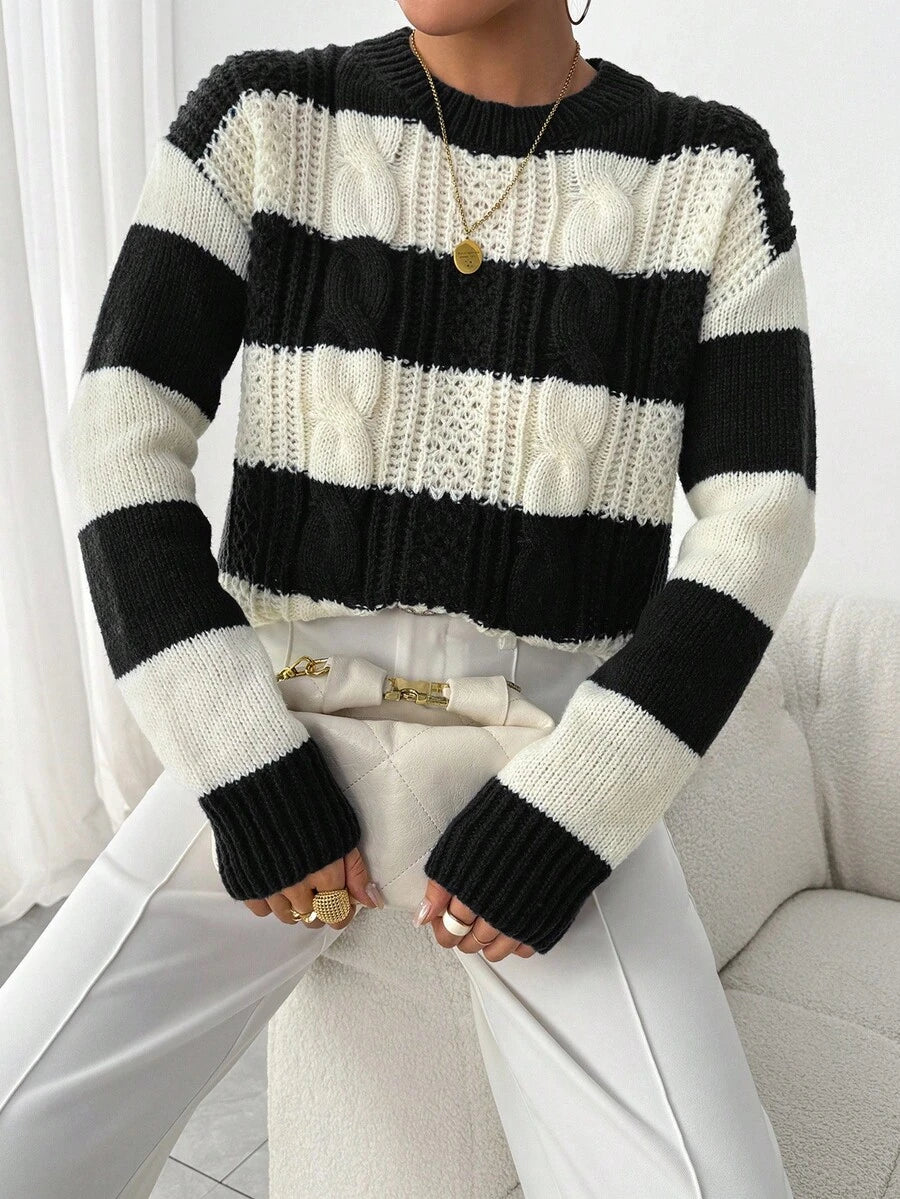 Chiquease 1pc Women Oversized Solid Color Round Neck Drop Shoulder Long Sleeve Casual Pullover Sweater, Autumn/Winter,Long Sleeve Tops Knit Pullover Fall Outfit